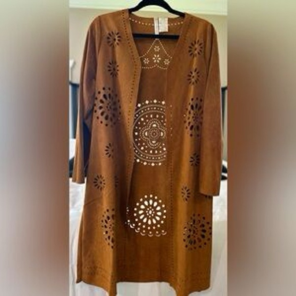 Tan Laser Cut Long Coat From Forgotten Grace At Nordstrom - Picture 4 of 5